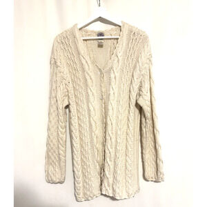 Vtg Saks Fifth Avenue Cardigan Medium Womens Cable Knit Fisherman Cotton Sweater
